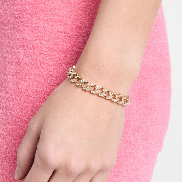 Nwot Kenneth Jay Lane Wide Gold/Crystal Curb Link Chain Bracelet - Picture 2 of 4